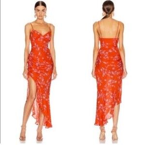 Nicholas Triangle Top Slip Dress Red Orange Floral